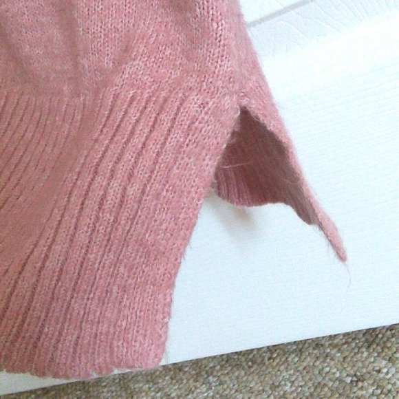 Pink Raglan Longline Split Hem Turtleneck Sweater - Picture 5 of 11